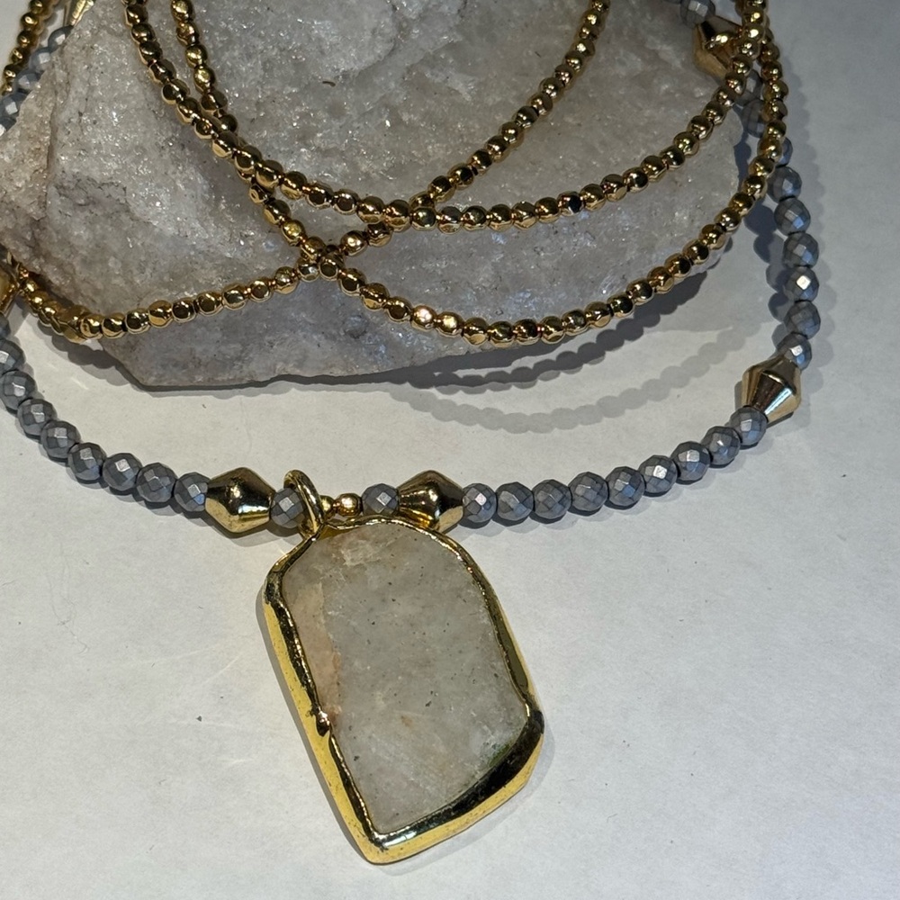 Fair trade! Women-owned business. Double necklace w/large quartz piece. NWT!